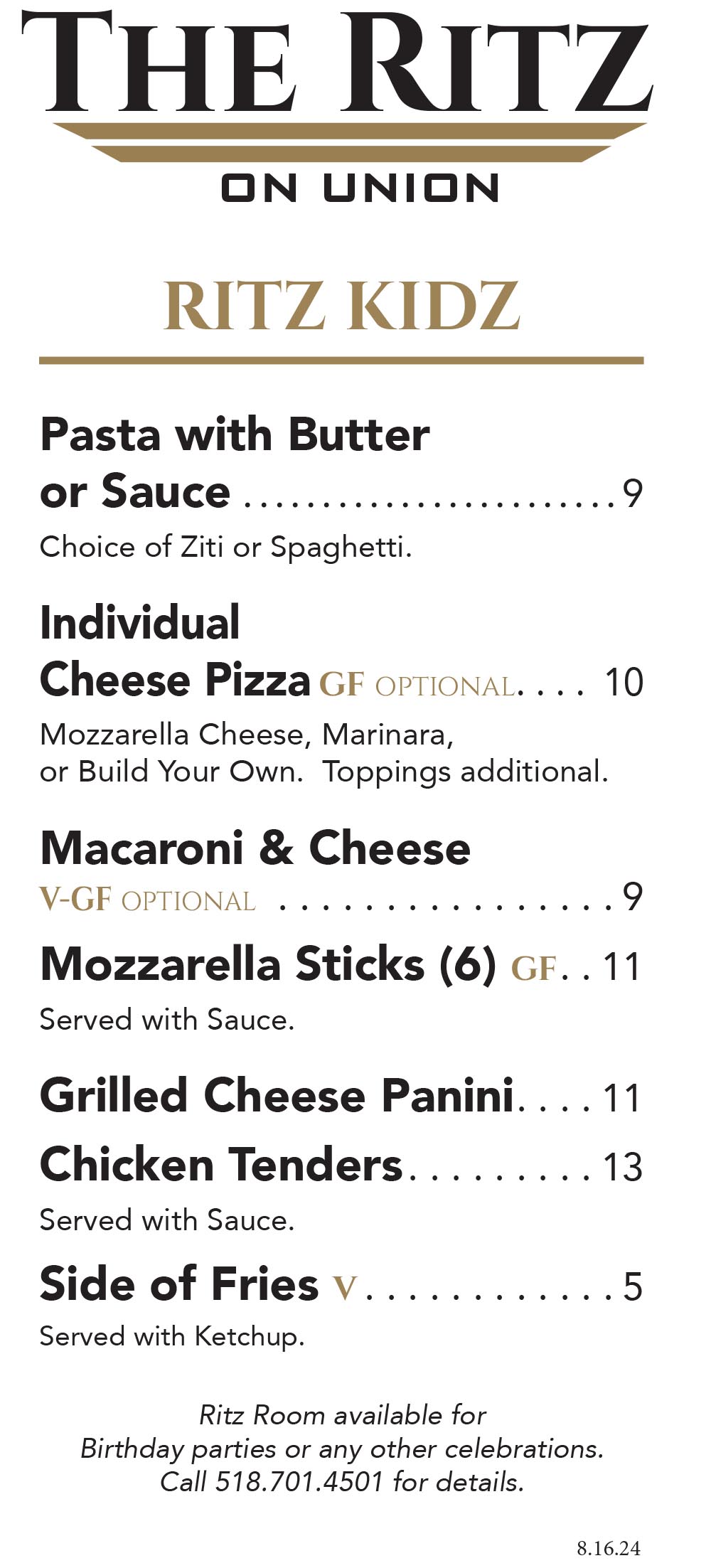 Menu The Ritz on Union